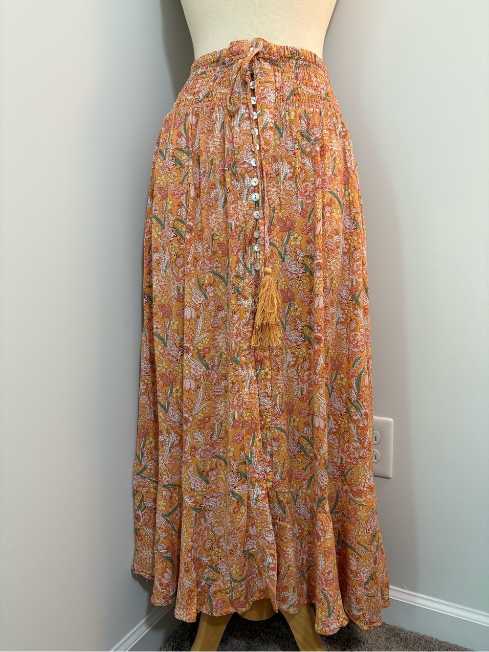 Boho Floral Button-Front Maxi Skirt